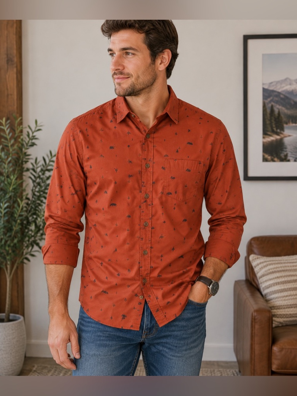 Men’s Rust Orange Button-Up Dress Shirt – Size Available – Great Condition